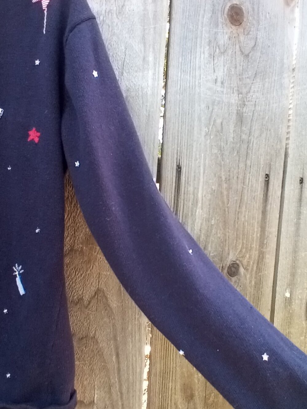 Vintage 90s Talbots Patriotic Embroidered Cardigan Sweater M Blue American Theme - Picture 5 of 9
